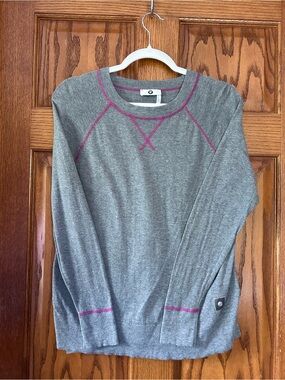 BMW Gray Crewneck Sweater with Pink Trim